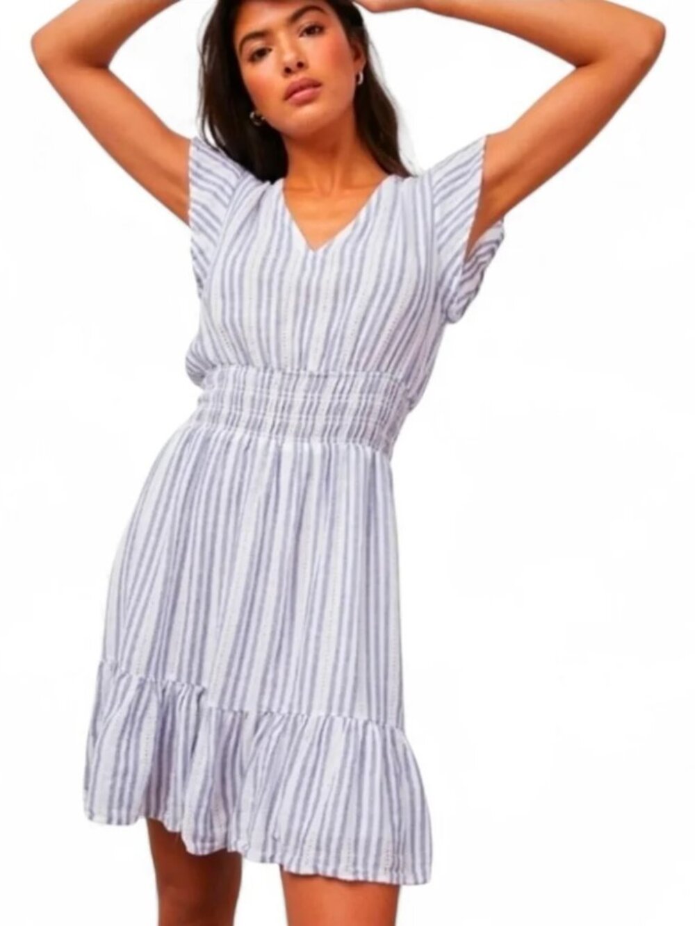 Rails Tara Blue Catalina Ruffle Dress Womens Small Blue & White Linen Stripes